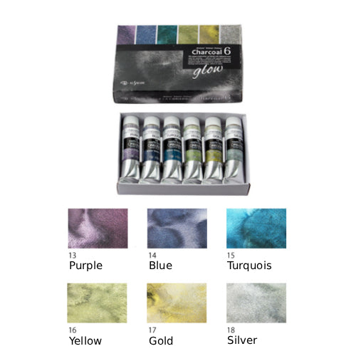 Kusakabe Artists' Watercolor "Charcoal Glow series " 10ml x 6 Colors