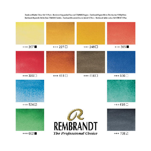 Rembrandt Watercolor Half Pan 12 Colors with No.4 Round Brush Set