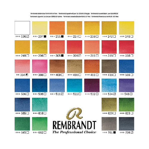 Rembrandt Watercolor Half Pan 36 Colors with No.6 Round Brush Set