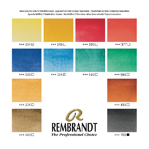 Rembrandt Watercolor Half Pan 12 Colors Mono Pigment Set