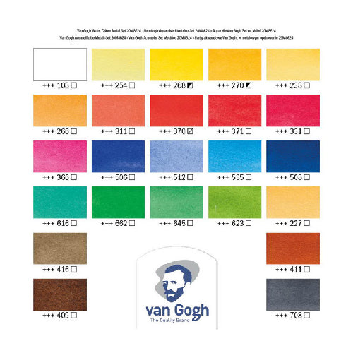 Talens Van Gogh Watercolor Half Pan 24 Colors Set in Metal Box