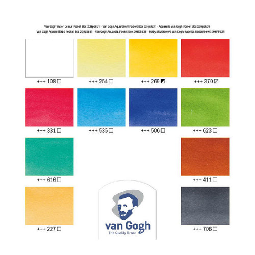 Talens Van Gogh Watercolor Half Pan 12 Colors Set in Compact Box