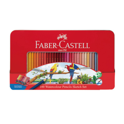 Faber Castell Classic 100 Watercolor Pencils Set with Eraser and Sharpener , Brush