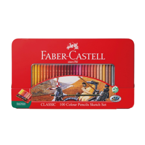 Faber Castell Classic 100 Color Pencils Set with Erase and Sharpener