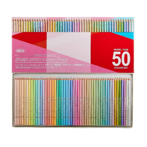 Holbein Artists' 50 Colored Pencil Pastel Tone Set in Paper Box