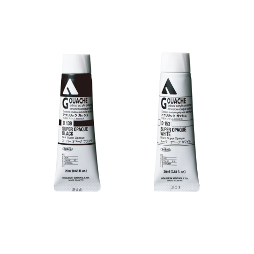 Stock Only】Holbein Artists' Acrylic Gouache 20ml Tube - Super Opaque Black & White