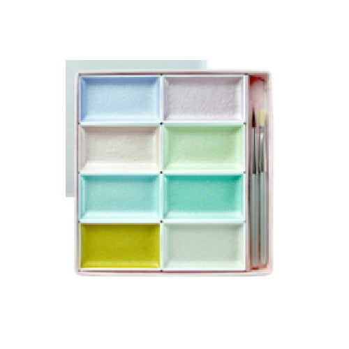 Kissho Gansai Watercolor 8 Pans Set with Brush - Pearl Color Series