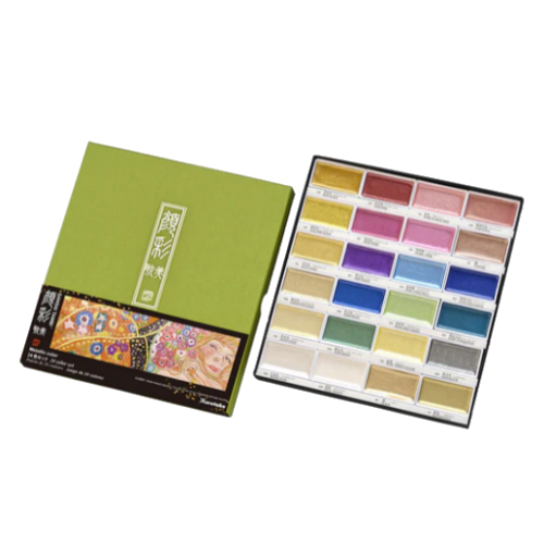 Kuretake Gansai Tambi Watercolour 24 Color Pans Set - Metallic Colors Series