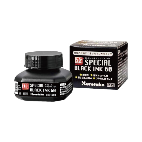 Kuretake ZIG Cartoonist Soot and Resin Matte Black Ink 60ml Bottle