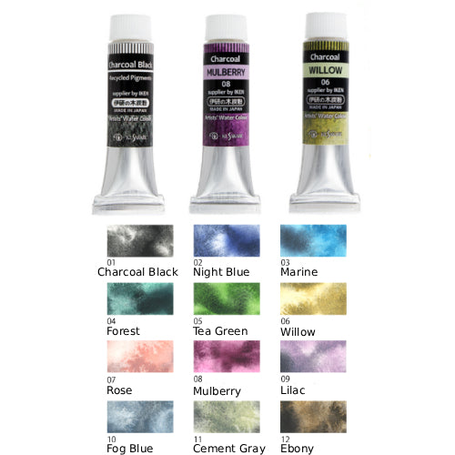 Kusakabe Artists' Watercolor "Charcoal series " 10ml x 12 Colors