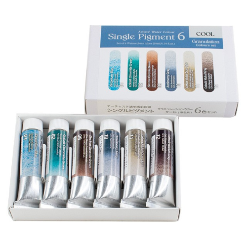 Kusakabe Artists' Watercolor "Single Pigment series " 10ml x 6 Granulation Colour Set ( Cool )