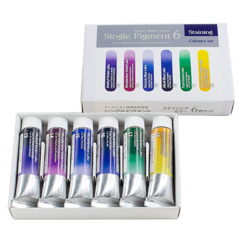 Kusakabe Artists' Watercolor "Single Pigment series " 10ml x 6 Granulation Colour Set ( Staining )