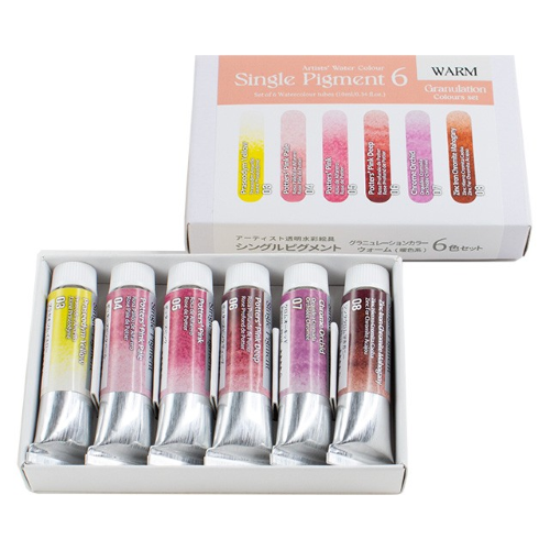 Kusakabe Artists' Watercolor "Single Pigment series " 10ml x 6 Granulation Colour Set ( Warm )