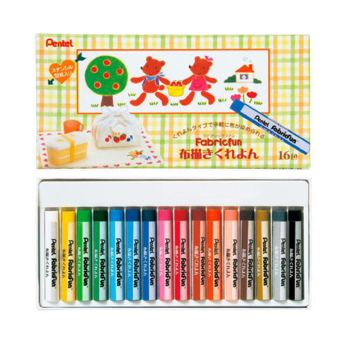 Pentel " Fabricfun " Crayon for Fabric 16 Colors Set with Stencil Sheet