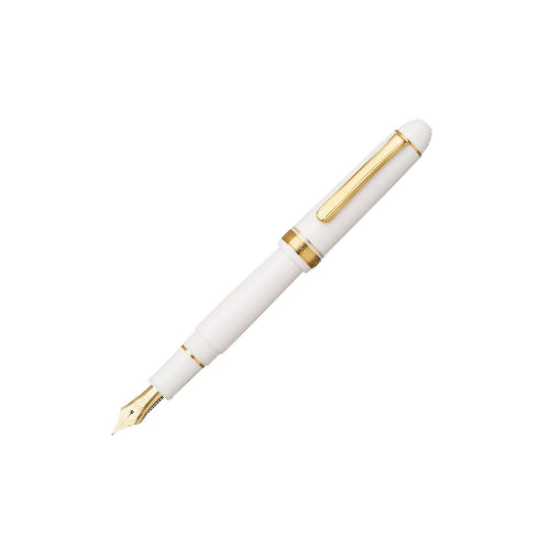 Platinum Fountain Pen #3776 Century Gold Trim 14K Nib - White Body