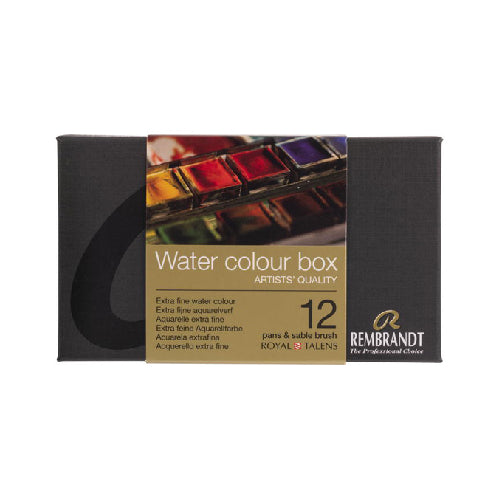 Rembrandt Watercolor Half Pan 12 Colors with No.4 Round Brush Set
