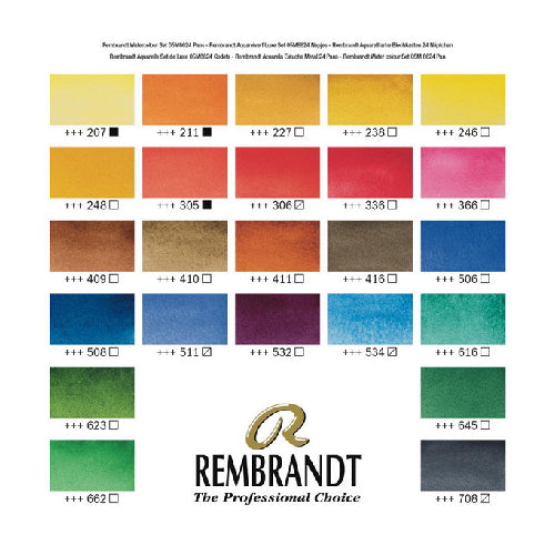 Rembrandt Watercolor Half Pan 24 Colors with No.6 Round Brush Set