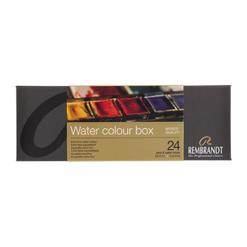 Rembrandt Watercolor Half Pan 24 Colors with No.6 Round Brush Set
