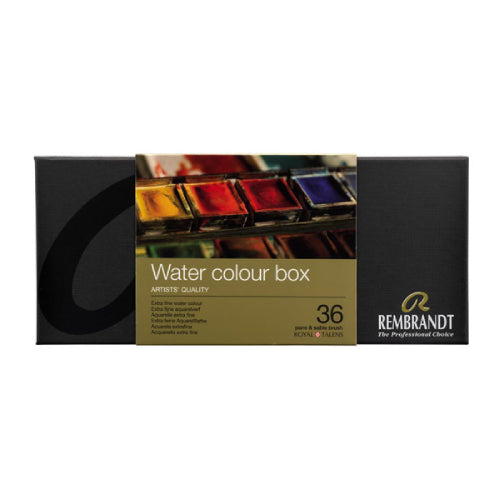 Rembrandt Watercolor Half Pan 36 Colors with No.6 Round Brush Set