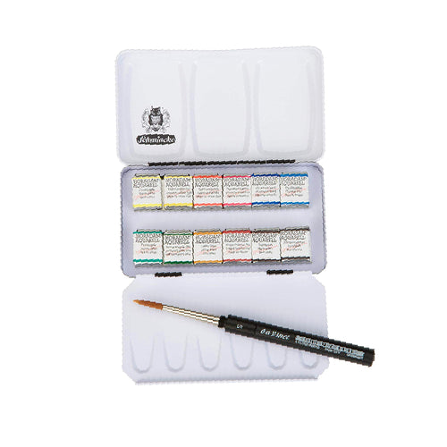 Schmincke HORADAM Watercolor 12 Half Pan + Round Brush in Compact Box 74012