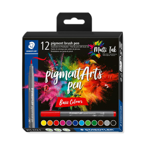 Staedtler Water-Based Pigment Brush Pen 12 Colors Set 371 Series