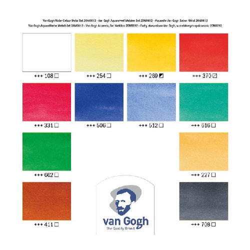 Talens Van Gogh Watercolor Half Pan 12 Colors Set in Metal Box