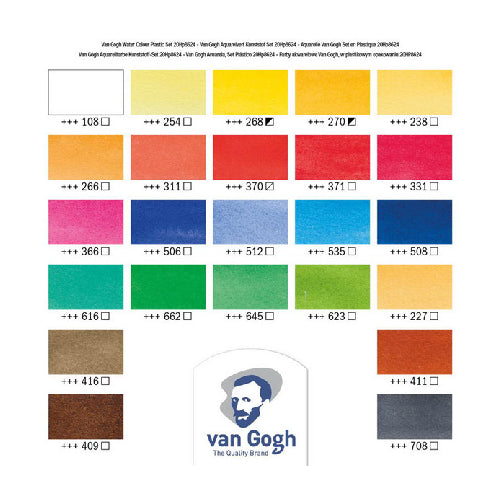 Talens Van Gogh Watercolor Half Pan 24 Colors Set in Plastic Box
