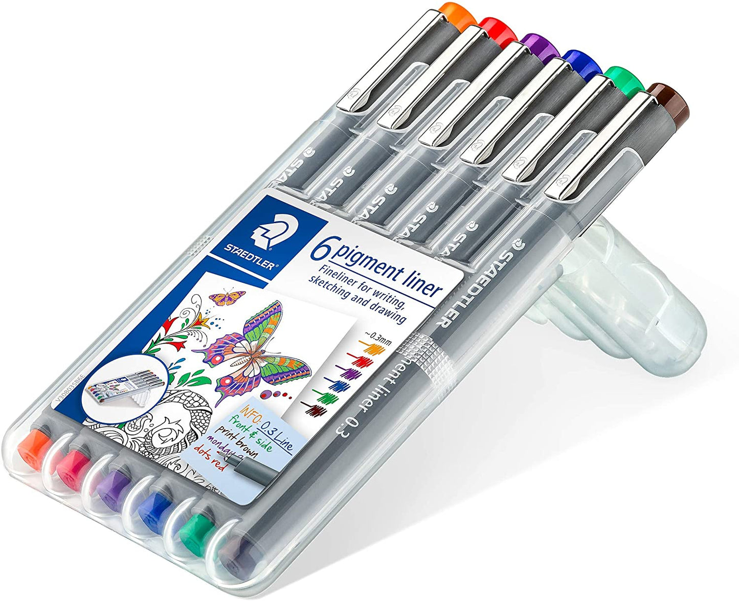 Staedtler Drawing Pen " Pigment Liner Color " 0.3mm 6 Pens Set 1