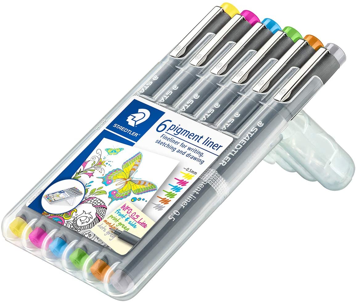 Staedtler Drawing Pen " Pigment Liner Color " 0.5mm 6 Pens Set 2